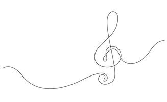 Line art music note. Continuous one line drawing of treble clef . Hand drawn outline sketch in simple linear style. Editable stroke vector