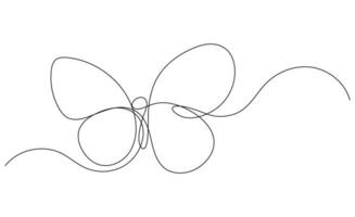 Continuous one line drawing of butterfly. Delicate simple linear logo. Lineart vector illustration