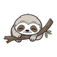 Cute sloth sleeping on a tree branch. Vector illustration.