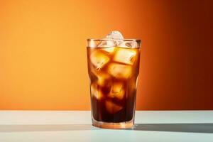 Chilled iced coffee in a summer setting isolated on a gradient background photo