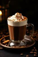 Artisanal hot chocolate in warm cafe ambiance isolated on a gradient background photo