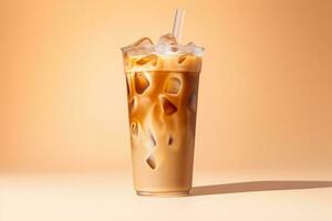 Chilled iced coffee in a summer setting isolated on a gradient background photo