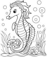 children's coloring page seahorse vector