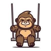 Monkey swinging on a swing. Vector illustration in cartoon style.