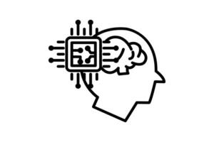 affiliate intelligence icon. head with brain and cpu. icon related to device, computer technology. line icon style. simple vector design editable