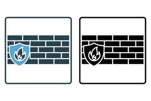 fire wall icon. wall with shields and fire. icon related to device, computer technology. solid icon style. simple vector design editable