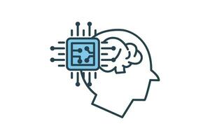 affiliate intelligence icon. head with brain and cpu. icon related to device, computer technology. flat line icon style. simple vector design editable