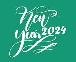 Happy New Year 2024 Abstract White Logo Symbol Design Vector Illustration With Green Background