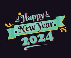 Happy New Year 2024 Abstract Cyan Logo Symbol Design Vector Illustration With Black Background