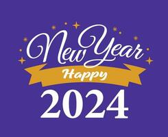 Happy New Year 2024 Abstract Yellow And White Logo Symbol Design Vector Illustration With Purple Background