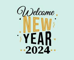 Happy New Year 2024 Abstract Black And Yellow Logo Symbol Design Vector Illustration With Cyan Background