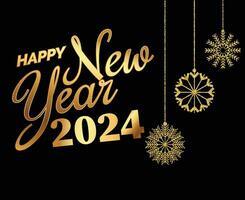 Happy New Year 2024 Abstract Gold Logo Symbol Design Vector Illustration With Black Background