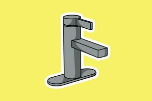 Steel Water Supply Faucets For Bathroom And Kitchen Sink Sticker vector illustration. Home interior objects icon concept. Kitchen faucet sticker design logo with shadow.