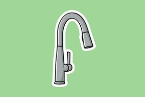 Steel Water Supply Faucets For Bathroom And Kitchen Sink Sticker vector illustration. Home interior objects icon concept. Kitchen faucet sticker design logo with shadow.