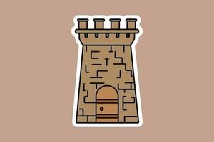 Stone Castle Tower Sticker vector illustration. Building Landmark object icon concept. Abstract castle sticker design logo with shadow.