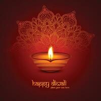 Beautiful diwali greeting card with shiny diya oil lamp background vector