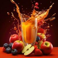 Apple and apple juice splash into a glass. Generative AI photo