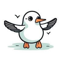 Cute cartoon penguin with wings. Vector illustration isolated on white background.