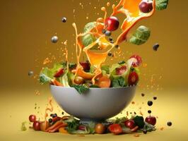 Fresh vegetable and fruit salad in the bowl. Generative AI photo