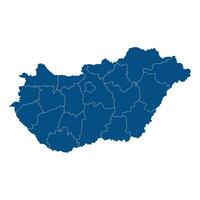 Hungary map. Map of Hungary in administrative regions in blue color vector