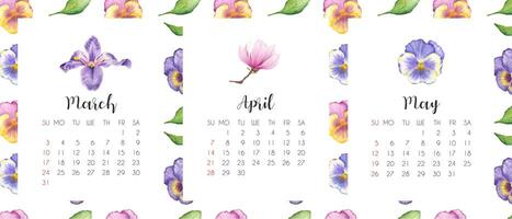 Watercolor spring 2024 calendar. photo