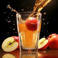 Apple and apple juice splash into a glass. Generative AI photo