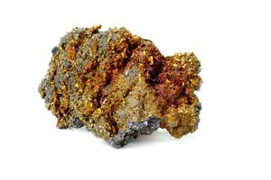 Macro mineral stone Chalcopyrite on a white background photo