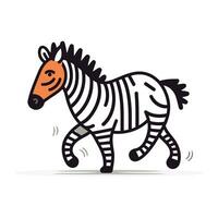 Zebra running on white background. Vector illustration in cartoon style.