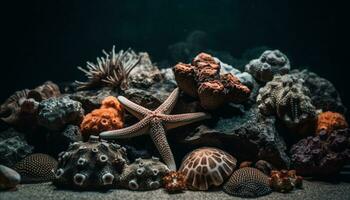 Underwater animal starfish reef fish nature coral water sea life generated by AI photo