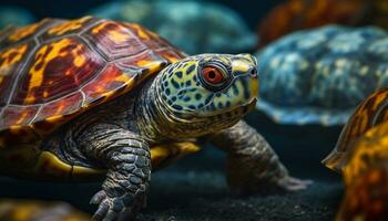 Cute turtle, slow and small, crawling in nature beauty generated by AI photo