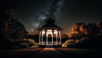 Spooky chapel in the dark forest, illuminated by moonlight generated by AI photo