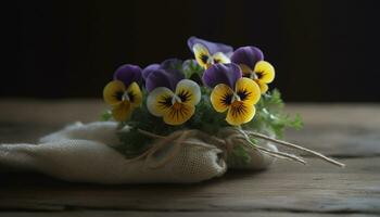 frescura de amarillo flores en un de madera mesa, un naturaleza regalo generado por ai foto