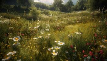 Beautiful meadow of wildflowers in the summer, vibrant colors everywhere generated by AI photo