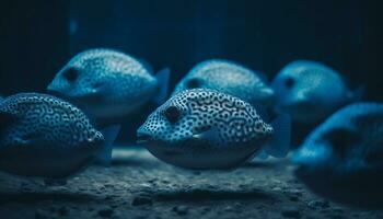 Underwater fish swimming in a close up group, surrounded by coral generated by AI photo