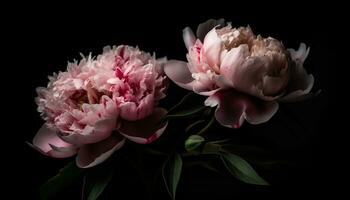 un vibrante ramo de flores de rosado y púrpura peonias, un regalo de amor generado por ai foto