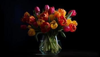 A vibrant bouquet of multi colored flowers brings freshness to nature generated by AI photo