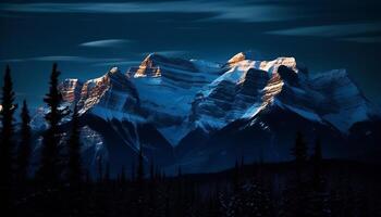 majestuoso montaña pico en alberta, un tranquilo invierno paisaje generado por ai foto