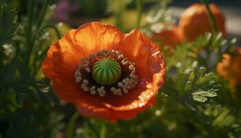 vibrante de colores flor cabeza brilla en el luz de sol, exhibiendo natural belleza generado por ai foto