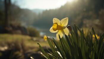 The beauty of nature in summer flowers, meadows, and sunlight generated by AI photo