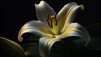 un hermosa púrpura flor florecer en un oscuro verde jardín generado por ai foto