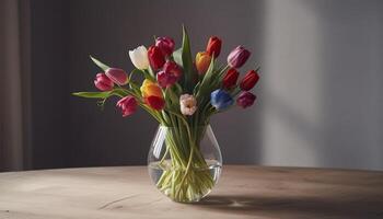 Freshness and beauty in nature a bouquet of colorful tulips generated by AI photo