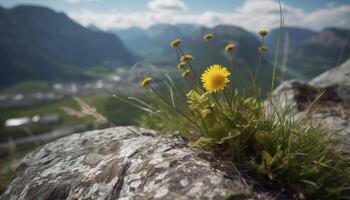 Beautiful summer meadow with yellow wildflowers and green grass generated by AI photo