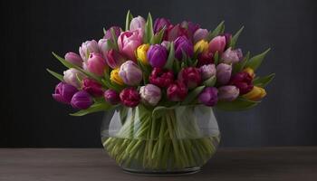 A vibrant bouquet of tulips brings freshness and beauty indoors generated by AI photo