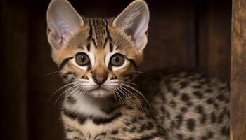 Cute kitten, small and striped, looking at you with curiosity generated by AI photo