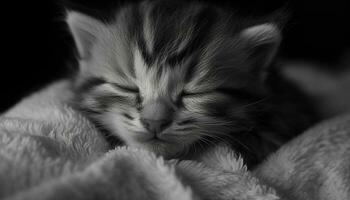 Cute kitten sleeping, softness of fur, fluffy and playful generated by AI photo