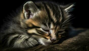 Cute kitten, fluffy fur, playful, staring, whiskers, small, striped generated by AI photo