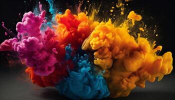 Abstract paint in motion, colors exploding, wave of water blue generated by AI photo
