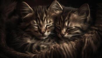 Cute kitten sleeping, fluffy fur, playful eyes, nature beauty generated by AI photo