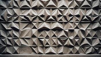 Abstract geometric shapes create a modern, futuristic mosaic on concrete wall generated by AI photo