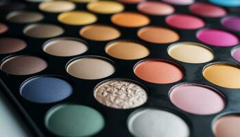 A glamorous collection of colorful eyeshadows for a stunning look generated by AI photo